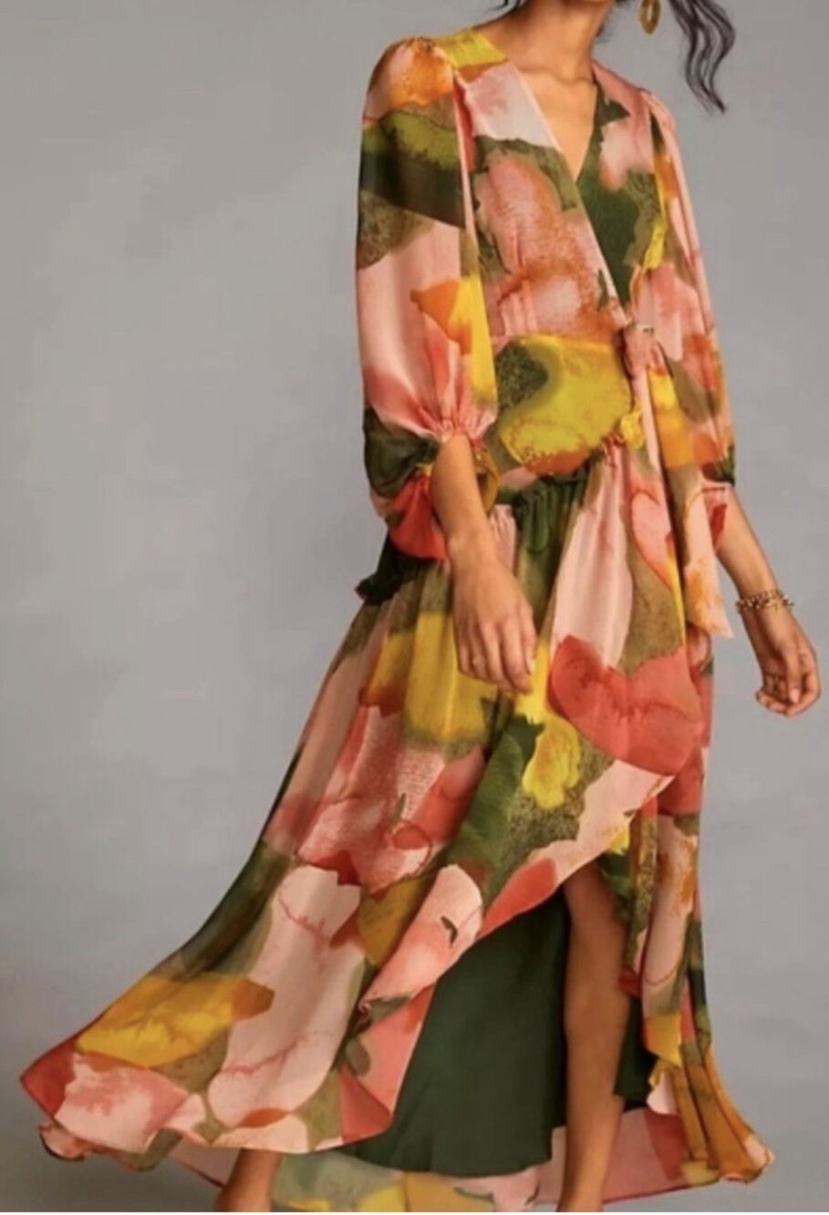 NWT $198 Anthropologie Hutch Floral Geo Wrap Maxi Dress Size XS